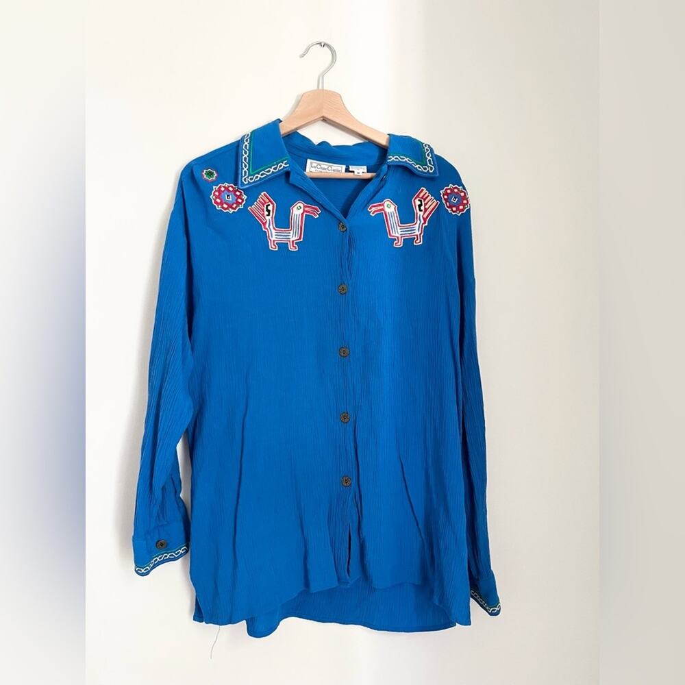 Vintage southwestern button down top blue Aztec western cowboy coastal cowgirl
